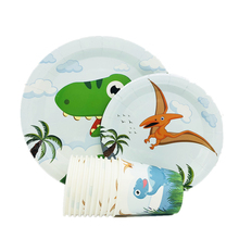 Platos desechables para fiesta de cumpleaños de dinosaurio de dibujos animados, platos/tazas/servilletas, suministros de decoración 2024 - compra barato