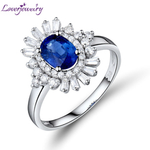 LOVERJEWELRY New 5X7mm 18KT White Gold Natural Sri Lanka Blue Sapphire Baguette Diamond Engagement Ring Jewelry for Women Gift 2024 - buy cheap