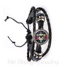 Brazalete ajustable de 2 colores con diseño de pirámide egipcia Annuit Coeptis, Ojo de la justicia, signo masónico, pulsera de Geometría Sagrada 2024 - compra barato