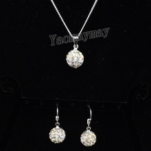 AB Clear Disco Ball Pendant Earrings And Silver Plated Necklace Crystal Jewelry Set 10 Sets Wholesale 2024 - buy cheap