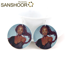 SANSHOOR Afrocentric Long Hair Woman Wood Earrings Blacks Ethnic Bohemia Jewelry For Women Girls Christmas Gift 1Pair 2024 - buy cheap