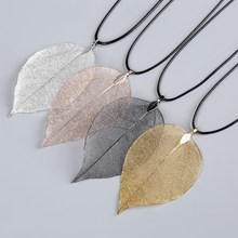 LOVBEAFAS Brand Choker Collares Necklaces Pendants For Women Leather Rope Natural Real Leaf Filigree Necklace Jewelry Gift 2024 - buy cheap