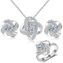 MEEKCAT-Conjunto de joyería de plata esterlina 925 para mujer, conjunto de collar y anillo con nudo de circonia cúbica, JS124 2024 - compra barato