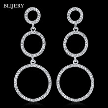 BLIJERY Elegant Crystal Circles Link Wedding Earrings For Women Silver Color Rhinestone Bridal Long Drop Earrings Party Jewelry 2024 - buy cheap