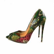 Sexy green/yellow snakeskin woman dress pumps pointed toe stiletto heel slip-on shallow spring woman shoes celebrity woman pumps 2024 - buy cheap