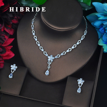 HIBRIDE New Elegant Clear Blue Green Red Bridal Party Jewelry Sets Flower Design Dress Accessories Pendientes Mujer Moda N-681 2024 - buy cheap