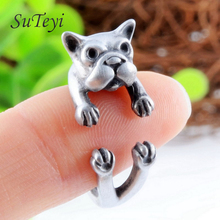 SUTEYI 2022 New Bulldog Dog Rings For Women Vintage Antique Silver Plated Animal Open Ring Men Jewelry 2024 - buy cheap