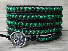 Boho 5 Wrap Bracelet gypsy Leather wrap bracelet Green Malachite beads bracelet natural stone Jewelry yoga jewelry 2024 - buy cheap