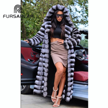 FURSARCAR-abrigo de piel auténtica para mujer, Chaqueta larga de lujo con capucha, de conejo Rex, de moda, para invierno 2024 - compra barato