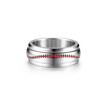 Free Engraving 8mm Red Stiching Baseball Sport Spinner Rings in Stainless Steel 2024 - buy cheap