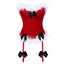 Navidad sexy traje de franela de arco de piel overbust corsé rojo vintage superior gotic de acero de cintura corsés & bustier las mujeres 2024 - compra barato