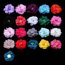 Mini flores de chiffon com strass para crianças, 50 tamanhos 2 "20 cores acessórios para cabelo flores de tecido artificial para faixas de cabelo 2024 - compre barato