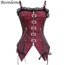 Beonlema espartilho steampunk vermelho e preto, roupas góticas femininas, espartilhos de renda e corpete, overbusto de laços, corconjunto feminino 2024 - compre barato