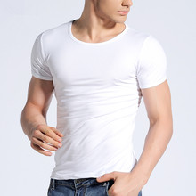 Camiseta básica de manga corta para hombre, Camisa ajustada de algodón con cuello redondo, color sólido, 100% de verano 2024 - compra barato