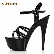 SDTRFT Plus: 34-44 sandálias das senhoras do Verão moda 15 cm saltos finos japanned plataforma de couro sexy alta-bombas de salto alto sapatos femininos 2024 - compre barato