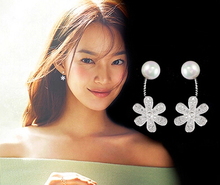 Novidade alta qualidade moda concha pérola flor design 925 prata legítima brincos femininos joias presente atacado 2024 - compre barato