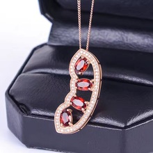 Lujoso collar de cuentas de granate rojo para mujer, joyería fina de Plata de Ley 925, piedras preciosas de 4x6mm x 4 uds, caja de terciopelo certificada FN230 2024 - compra barato