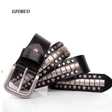 GFOHUO 100% Genuine Leather Metal pin buckle men Belt Male Wide Cowhide Hiphop Rock Rivet belts for Men Ceinture Black 2024 - buy cheap