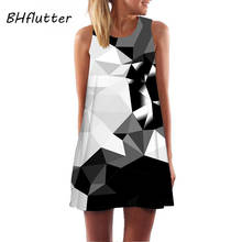 BHflutter Brief Geometric Print Summer Dress 2019 New Style Sleeveless Casual Chiffon Dress for Women A line Cute Mini Dresses 2024 - buy cheap