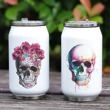 Cool Design Bottle Skull Thermos Cup with Straw Creative Watercolor Painting Print Bottle Stainless Steel  Vacuum Insulated 2024 - buy cheap