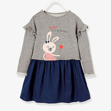 Little Maven Spring Autumn New Kids Gray Blue Patchwork Rabbit Full-Sleeved O-neck 1-6yrs Knitted Cotton Girls Casual Dresses 2024 - buy cheap