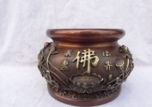 YM  318   8" Tibet Pure Bronze Buddhism Fo Lotus Flower Statue Bowl Jar Incense Burner 2024 - buy cheap