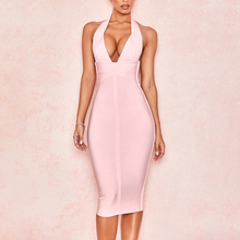 tank runway light pink halter v neck elastic knitted knee length sexy women's 2019 new fashion hl bodycon bandage dress 2024 - buy cheap