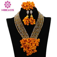 New Women Costume African Beads Jewelry Set Orange Gold Coral/Crystal Nigerian Wedding Bridal Jewelry Sets Free Shipping ABK084 2024 - buy cheap
