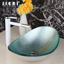 JEINI-lavabo de vidrio para baño, cuenco para pintar a mano, fregadero de baño, mezclador giratorio de pintura blanca de latón combinado del grifo del surtidor 2024 - compra barato