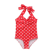 Bañador de lunares para niñas recién nacidas, traje de baño de una pieza, conjunto de Bikini Halter para playa, bonito Monokini 2024 - compra barato