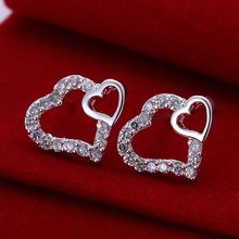 Pendientes de plata bañado en plata para mujer, joyería de plata 925 con diamantes de imitación y cierre de tuerca de corazón, venta al por mayor, SE104 2024 - compra barato