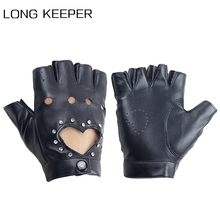 Guantes a la moda para mujer, de medio dedo, de cuero PU, sin dedos, negro, rosa, azul 2024 - compra barato