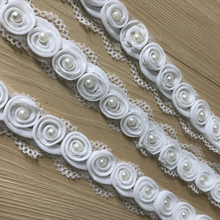 New 3D White Beaded Lace Trim Rose Pearl Exquisite Floral Wedding For Children Dress, Sewing Accessories 3 Yards 2024 - buy cheap