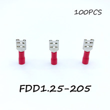 Insulated Female Disconnector FDD1.25-205 100PCS/Pack Red Spade Quick Electrical Connector Crimp Wire Terminal AWG Terminator 2024 - buy cheap