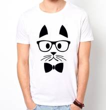Хипстерская Мужская футболка с принтом кота, модная повседневная забавная футболка для мужчин, белая футболка Harajuku, хипстерская уличная ZT203-50 2024 - купить недорого