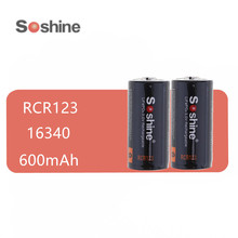 Soshine lifepo4 bateria recarregável rcr123, 16340 600mah, 3v, pcb protegido, para lanternas de led, faróis, 2 peças 2024 - compre barato
