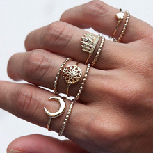 Anillo de dedo con forma de corazón geométrico hueco para mujer, conjunto de anillos de nudillos dorados Vintage, joyería femenina 2024 - compra barato