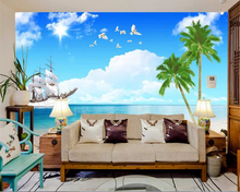 Papel de pared de beibehang para habitación de niños, árbol de coco de playa, vela suave, estrella de mar, papel pintado de paisaje para pared, Fondo de pared 2024 - compra barato