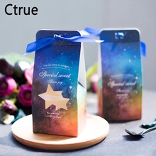 20pcs 6.5*4.7*14CM Starry sky Candy Box with ribbon chocolate gift boxes wedding souvenirs for guests wedding favors and gifts 2024 - buy cheap