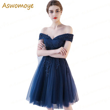 Aswomoye Elegant Short Evening Dress 2018 New Illusion V-Neck Special Occasion Dresses Prom Party Dress Beading robe de soiree 2024 - buy cheap