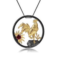 Женское Ожерелье с кулоном GEM'S BALLET, натуральный красный гранат, петух, 925 пробы, серебро, животное, Китайский Зодиак 2024 - купить недорого