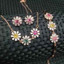charming colorful flower gemstone ring  bracelet and necklace jewelry set for women ornament natural tourmaline real 925 silver 2024 - buy cheap