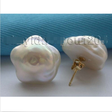 @ genuine Natural 16mm White Reborn Keshi Flower Pearl Earrings studs fine jewelry #f1471! 2024 - buy cheap