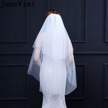 JaneVini-velo de novia de Blanco Simple, accesorios para bodas, corto, dos capas, borde cortado, con peine, barato, 2018 2024 - compra barato