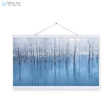 Azul branco moderno e minimalista fotografia neve paisagem poster imprime inverno grandes pinturas da lona sala de estar arte da parede presentes 2024 - compre barato