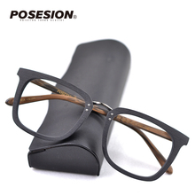 Posesion óculos de miopia 2019, armação masculina quadrada de madeira com lentes claras óticas 2024 - compre barato