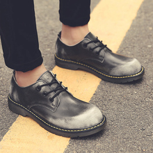 Botas masculinas de couro com escova, sapatos de trabalho de couro casual com cadarço 2024 - compre barato