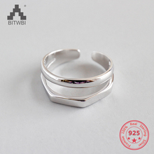 Anillo de plata de ley S925 minimalista para mujer, doble apertura ajustable, geometría lisa 2024 - compra barato