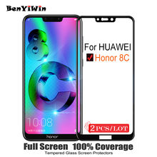 Película protetora de vidro temperado para smartphone, 2 peças 100% original, tela 9h de proteção, para huawei honor 8c, bkk, al10, l21 2024 - compre barato