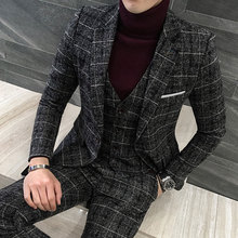 2021 Mens Suits Pants 3 Pieces Wool Suit Slim Fit New Arrival Custom Made Plaid Vest Men Suit For Wedding High Quality TZ50 Work 2024 - buy cheap